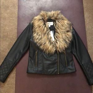 Vegan Leather Moto Jacket with Removable Faux Fur